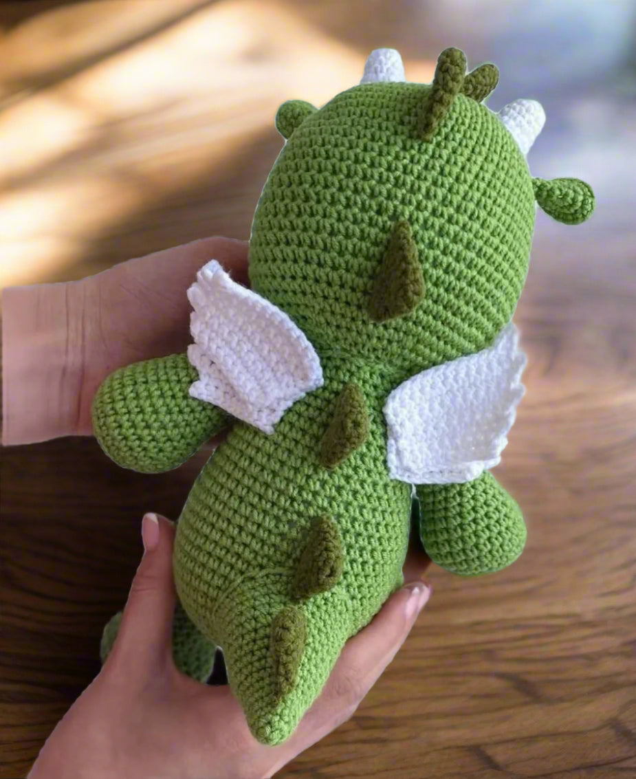 Crochet Cute Green Dino Toy and Rattle Toy Set 2pc