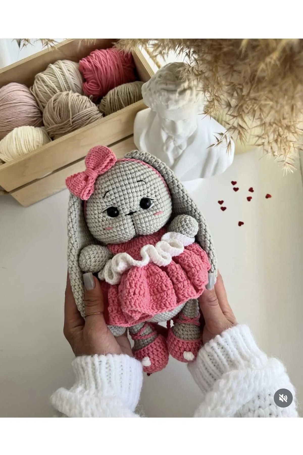 Crochet Cute Grey Long Ear Bunny Toy