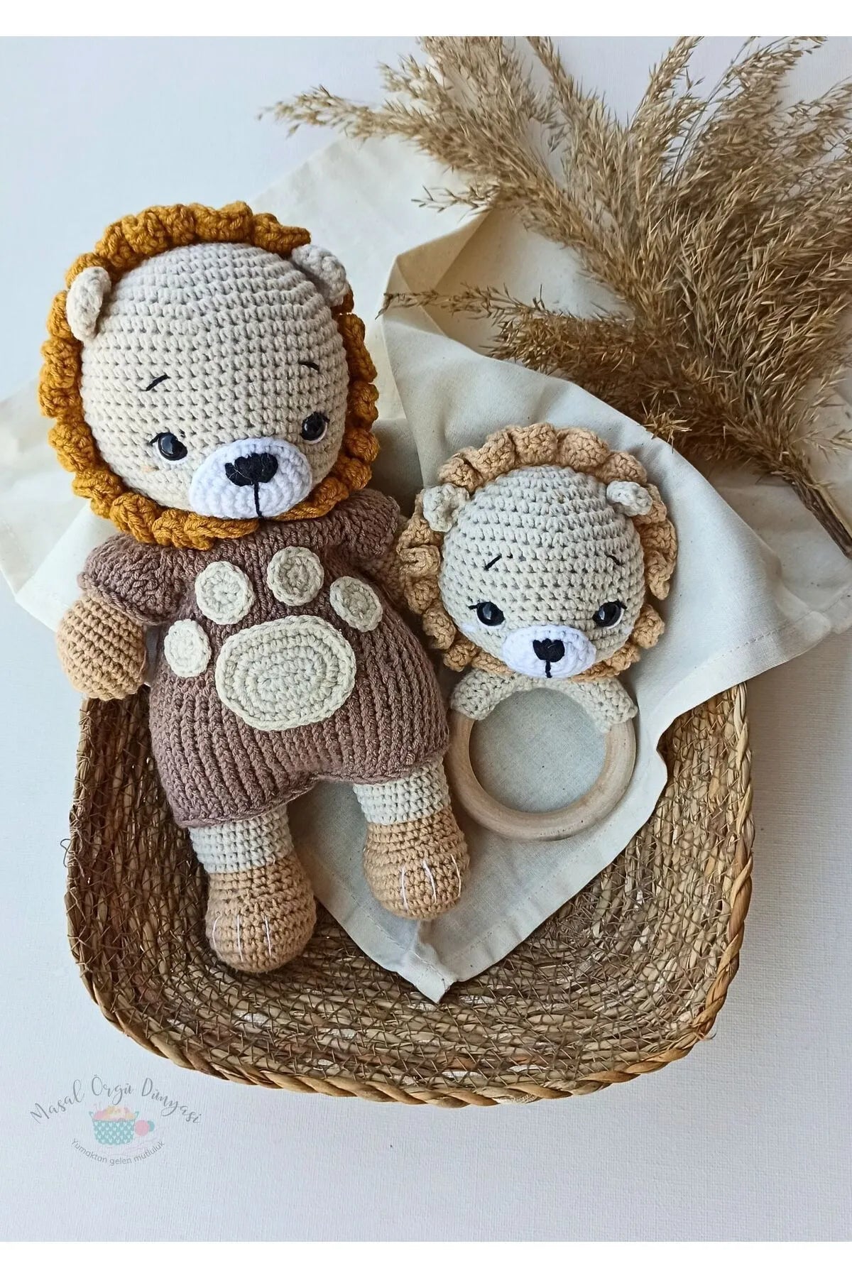 Crochet Cute Lion Toy and Rattle Toy Set (2pc)