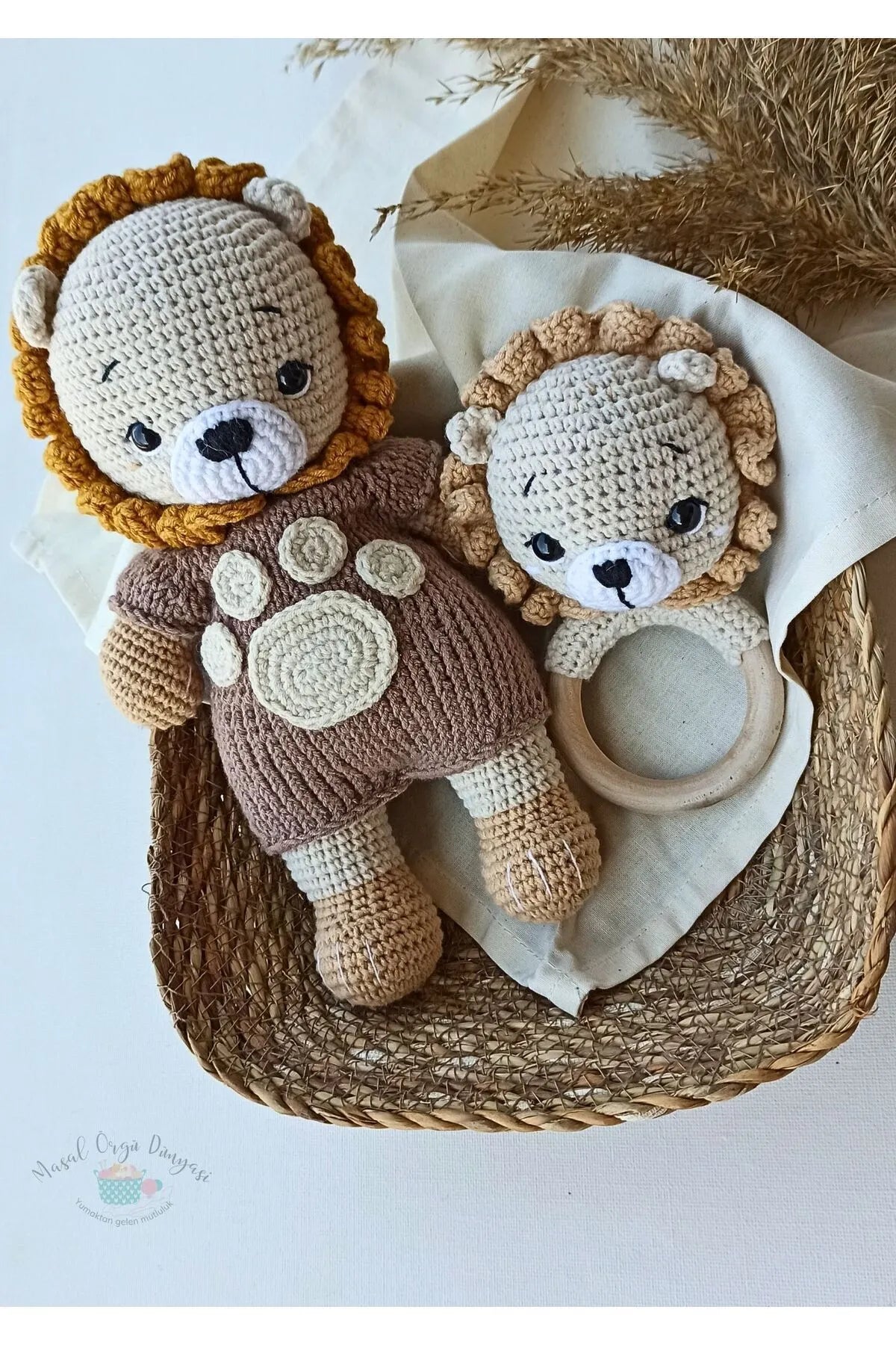 Crochet Cute Lion Toy and Rattle Toy Set (2pc)