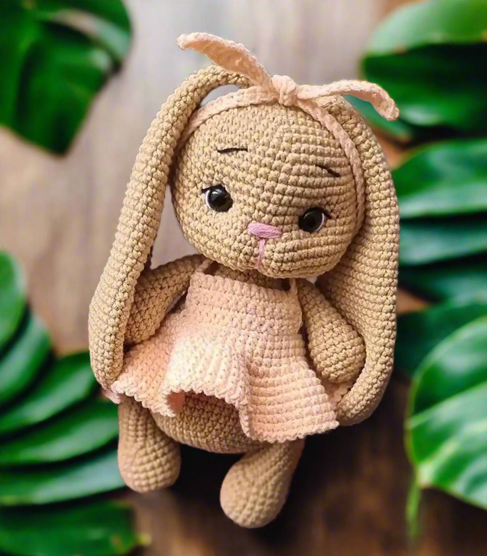 Crochet Cute Long Ear Bunny in Light Pink Dress Toy