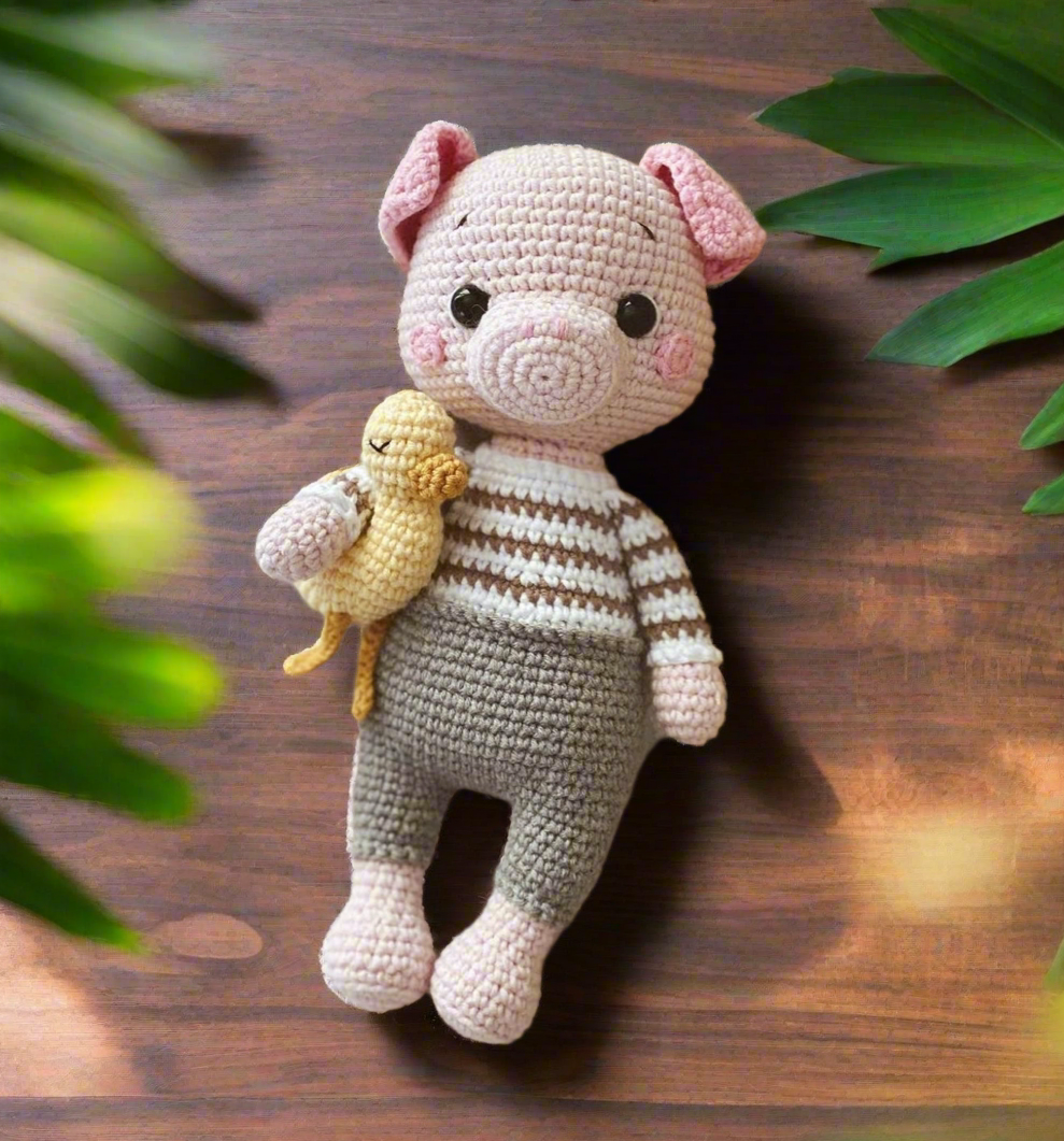 Crochet Cute Piglet Toy with his small Chick