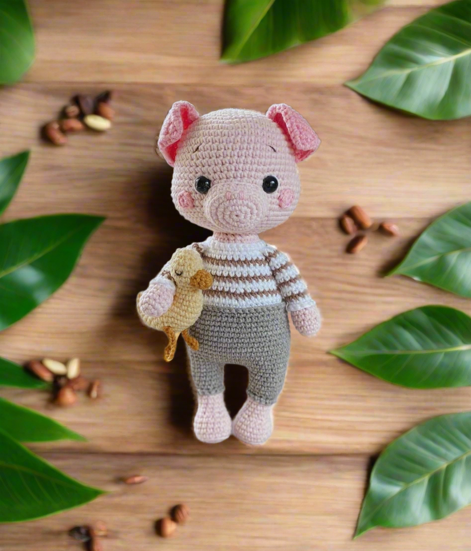 Crochet Cute Piglet Toy with his small Chick