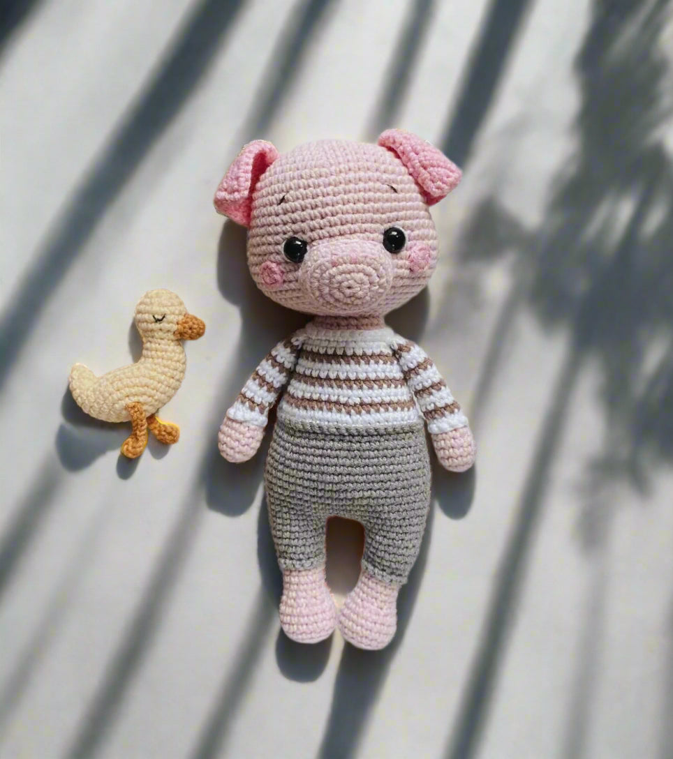 Crochet Cute Piglet Toy with his small Chick
