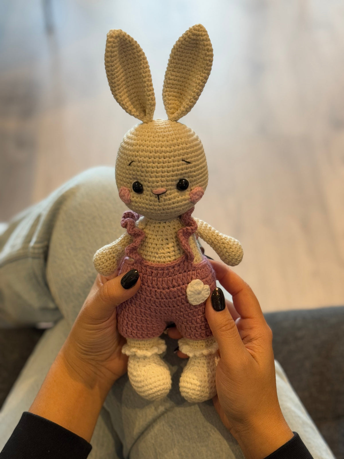 Crochet Cute Bunny Girl Toy in Pink Jumpsuit