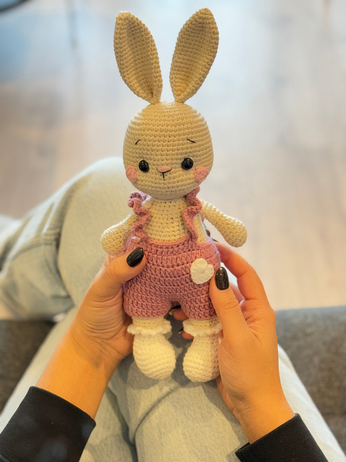 Crochet Cute Bunny Girl Toy in Pink Jumpsuit