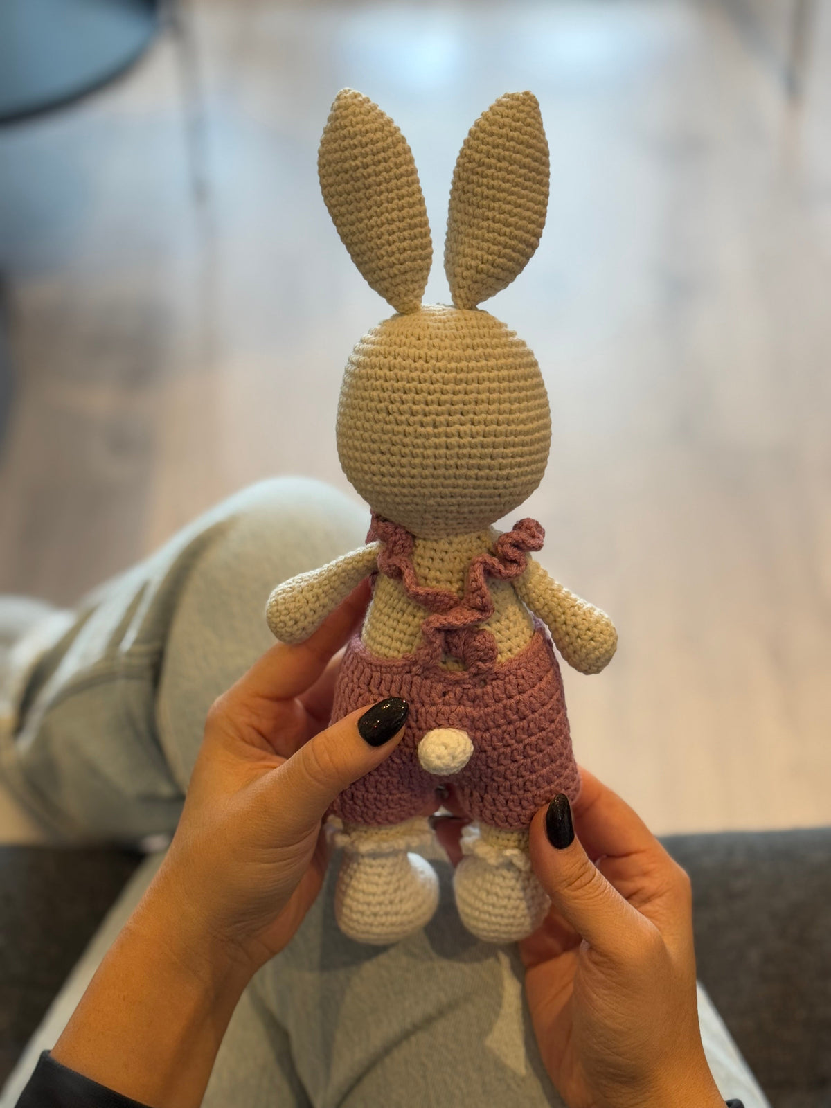 Crochet Cute Bunny Girl Toy in Pink Jumpsuit