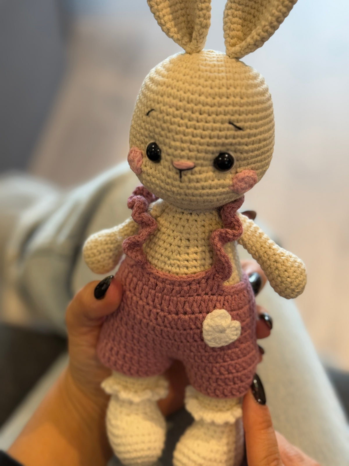 Crochet Cute Bunny Girl Toy in Pink Jumpsuit
