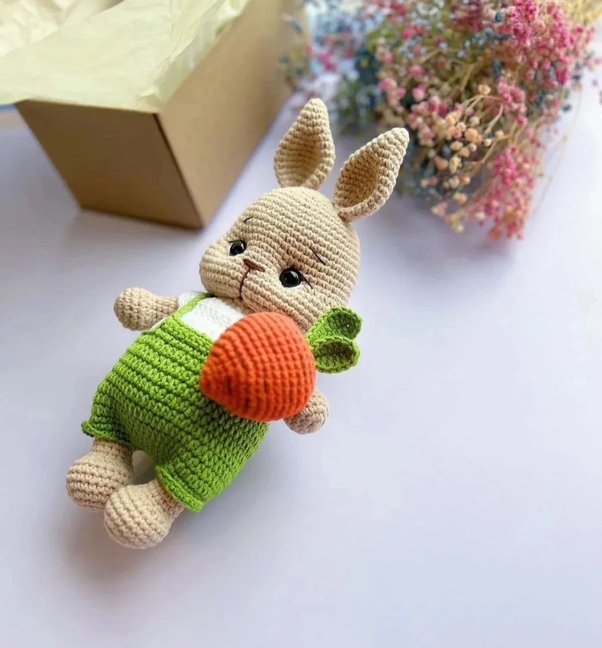 Crochet Cute Bunny in Green Jumpsuit with carrot