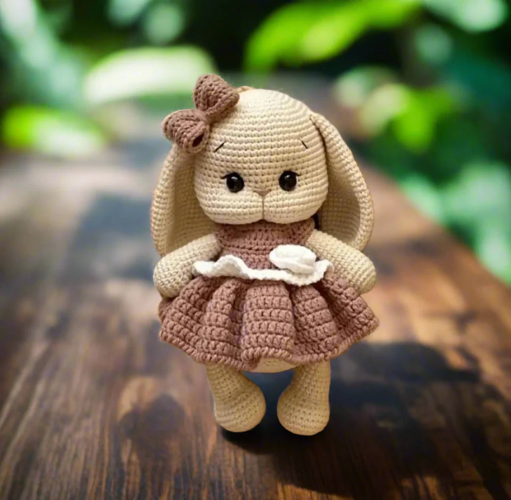 Crochet Cute Bunny with Brown Dress