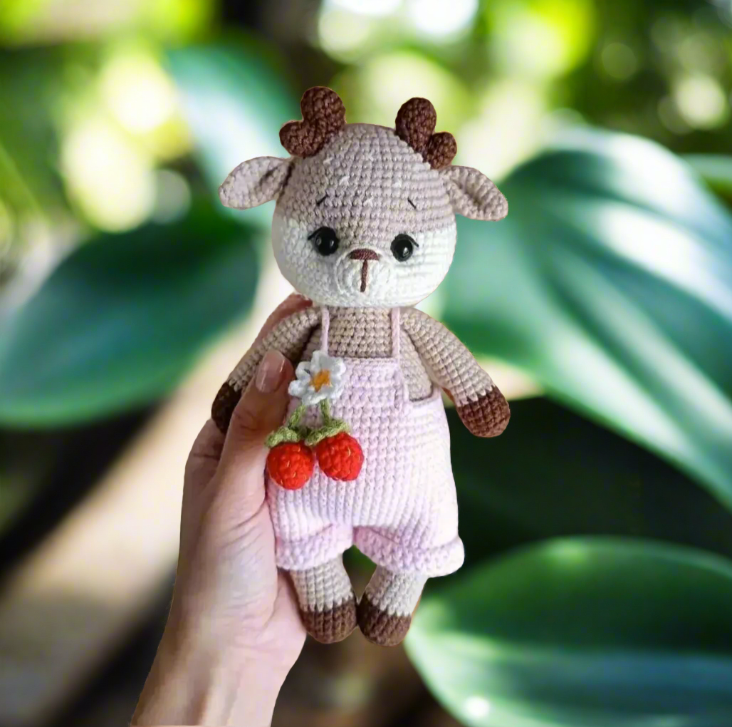 Crochet Cute Reindeer Toy with Pink Jumpsuit