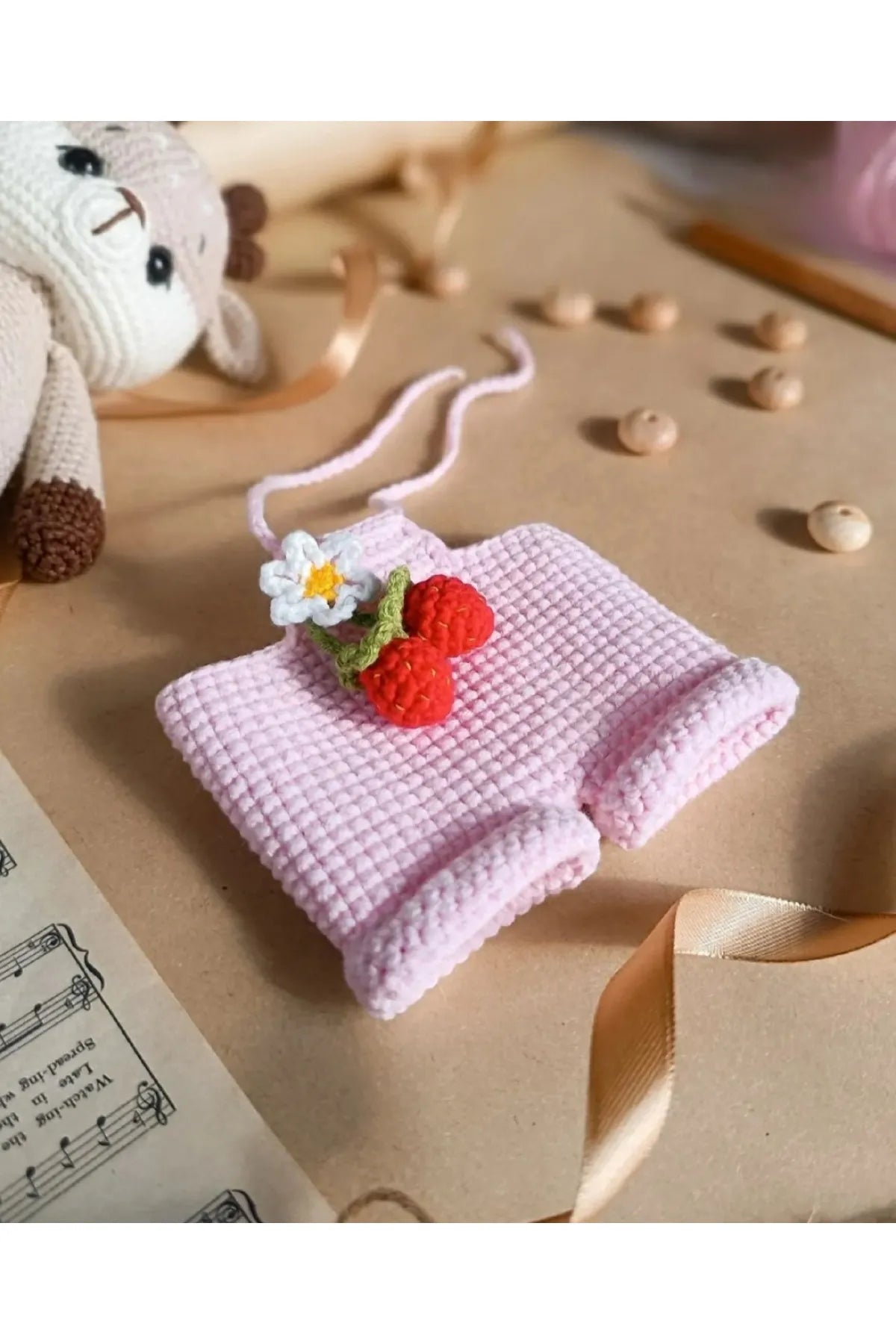 Crochet Cute Reindeer Toy with Pink Jumpsuit