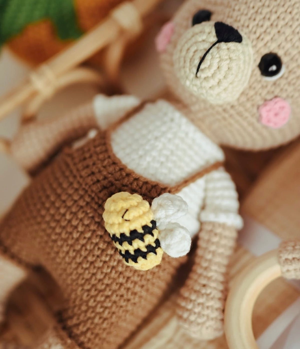 Crochet Cute Teddy Bear Toy and Bunny Rattle Toy Gift Set 2pc