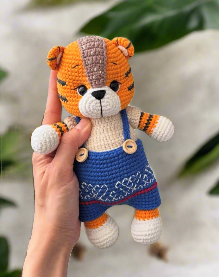 Crochet Cute Tiger Toy and Rattle Toy Gift Set 2pc