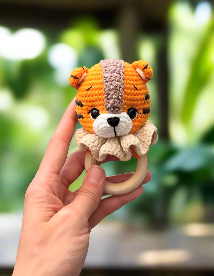 Crochet Cute Tiger Toy and Rattle Toy Gift Set 2pc
