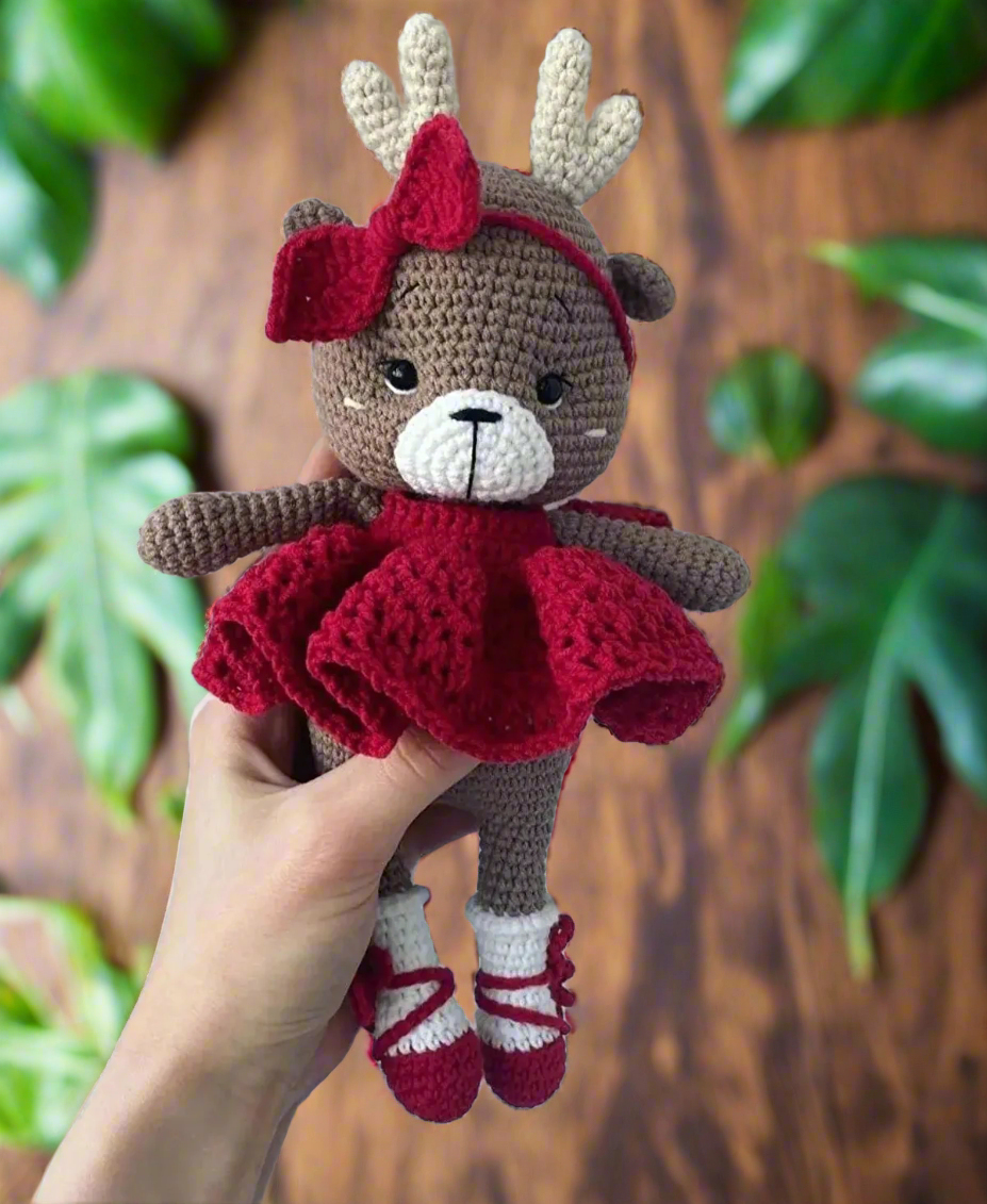 Crochet Doe Red Dress Toy