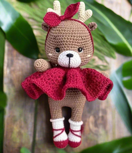 Crochet Doe Red Dress Toy