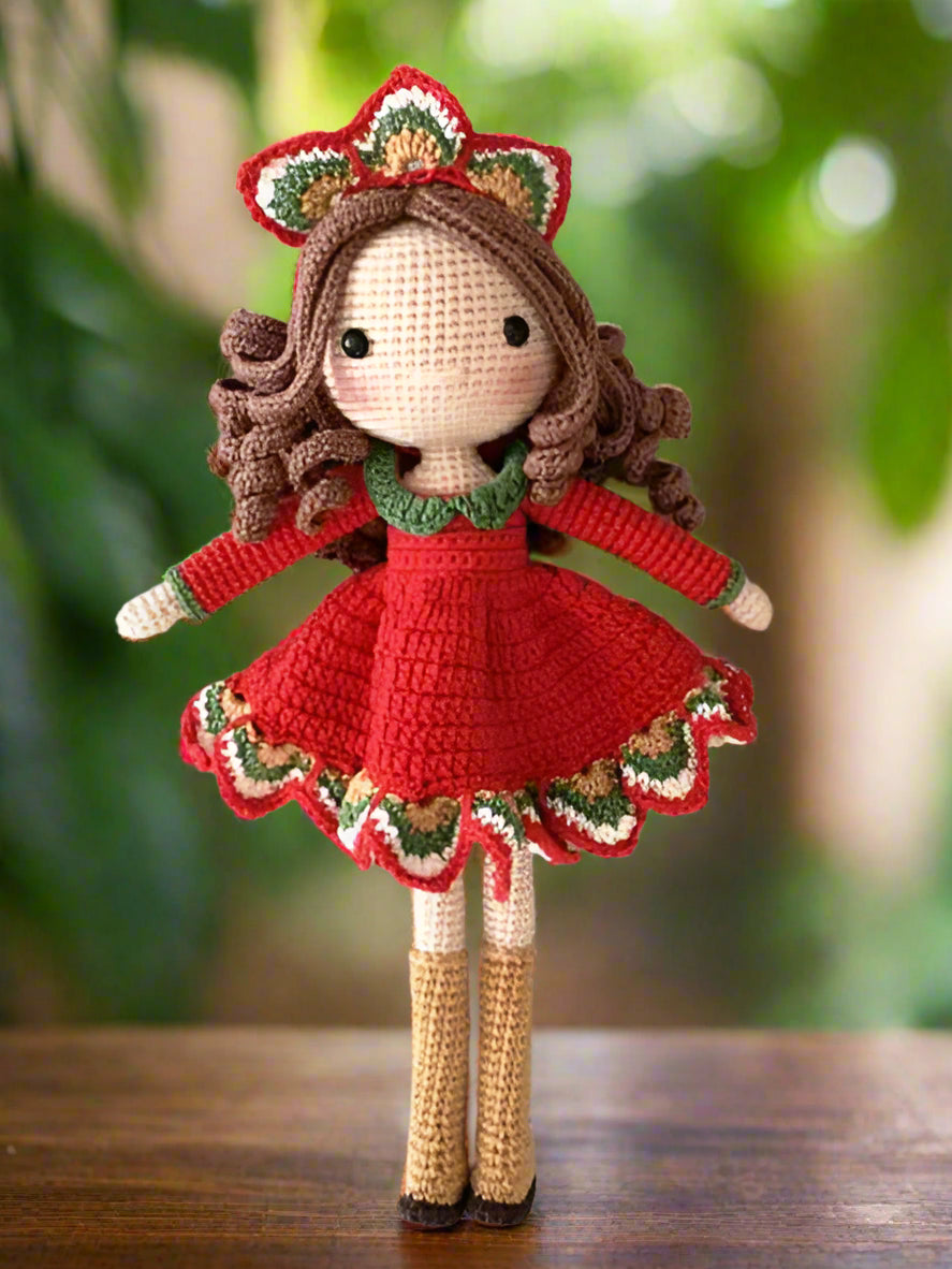 Crochet Doll in Red Dress Toy