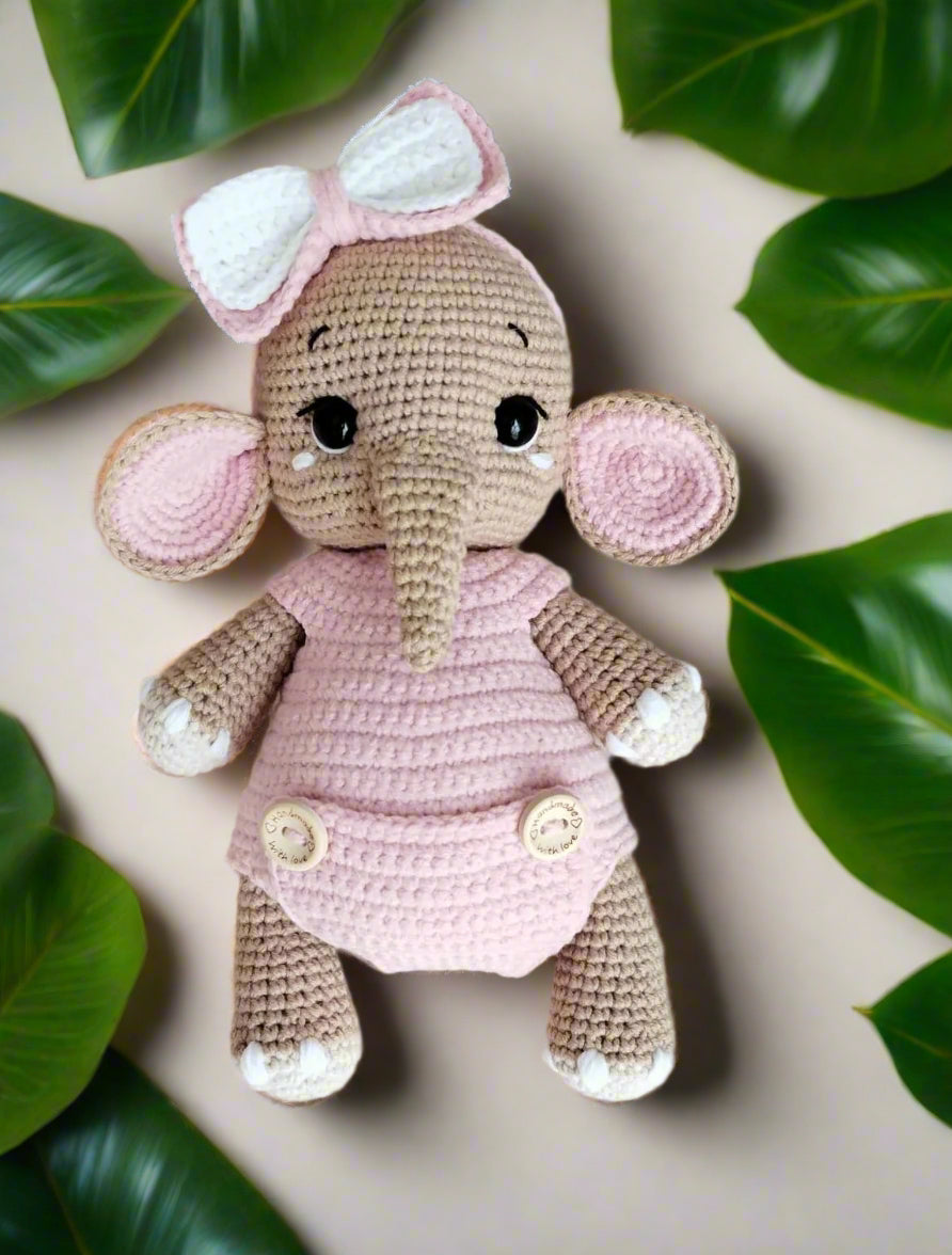 Crochet Elephant with Light Pink Jumper Toy