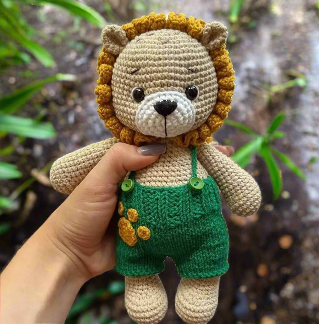 Crochet Lion Boy Green Jumpsuit Toy