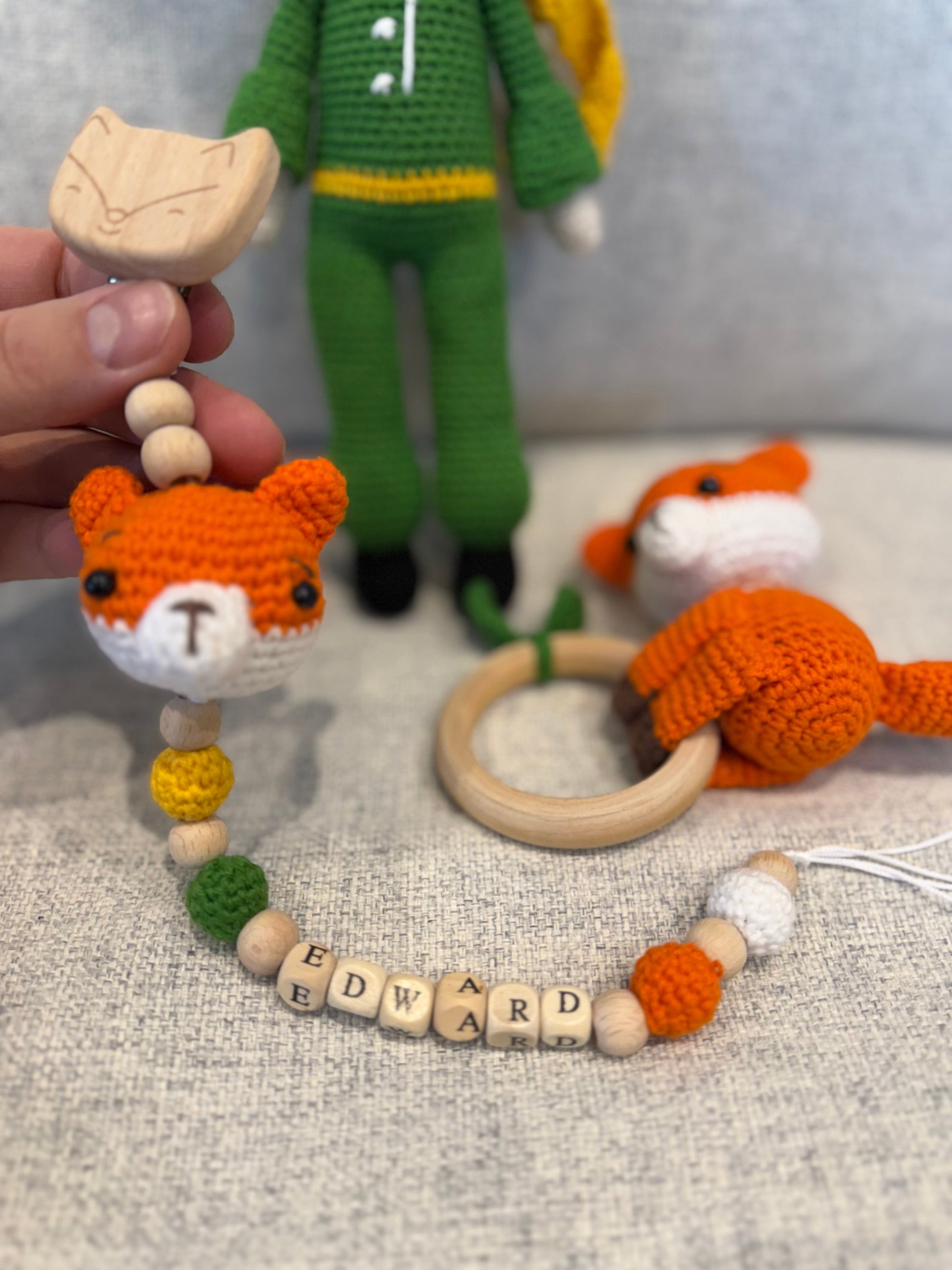 Handmade Crochet Little Prince Toy Gift Set (3pc) - Personalised Dummy Clip