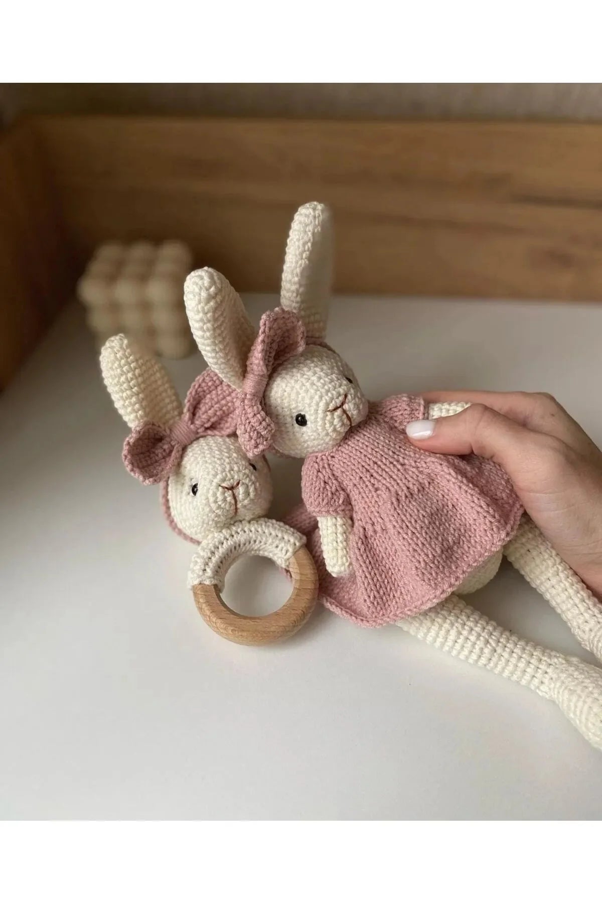 Crochet Bunny and Rattle Toy Set 2pc