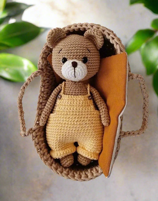 Crochet Teddy Bear Orange Jumpsuit Toy