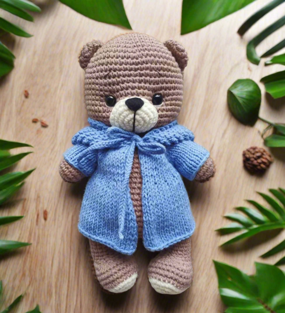 Crochet Teddy Bear in Blue Hoodie