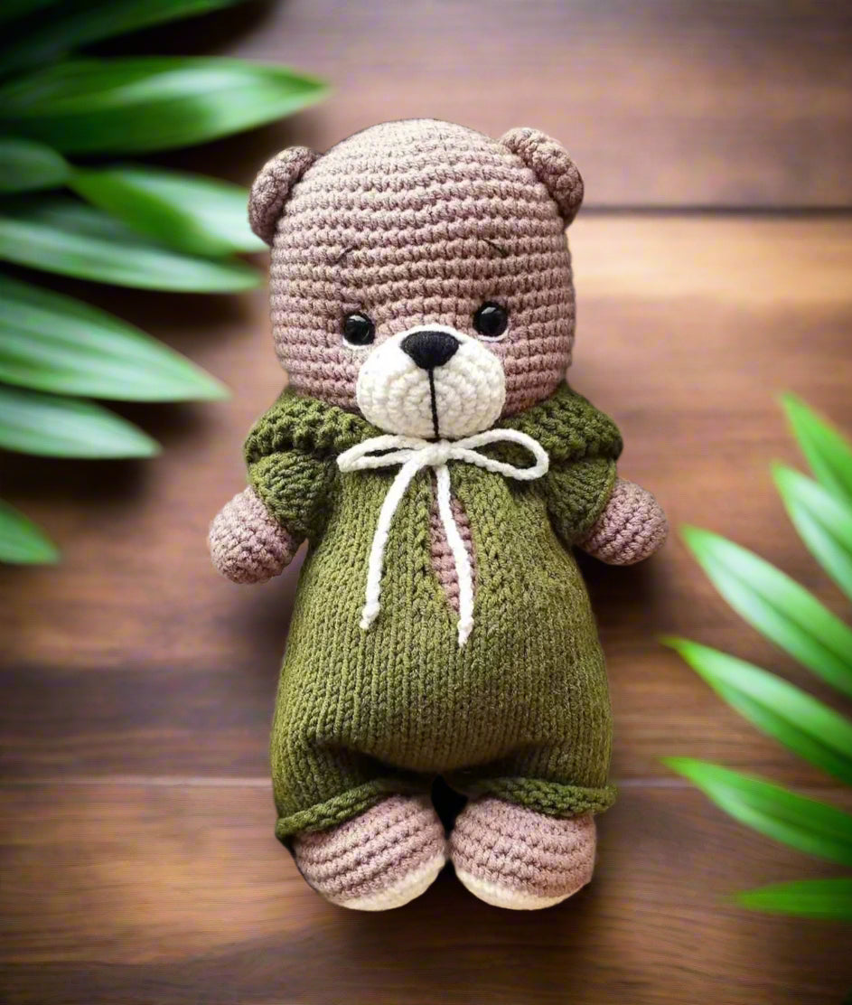Crochet Teddy Bear in Green Hoodie