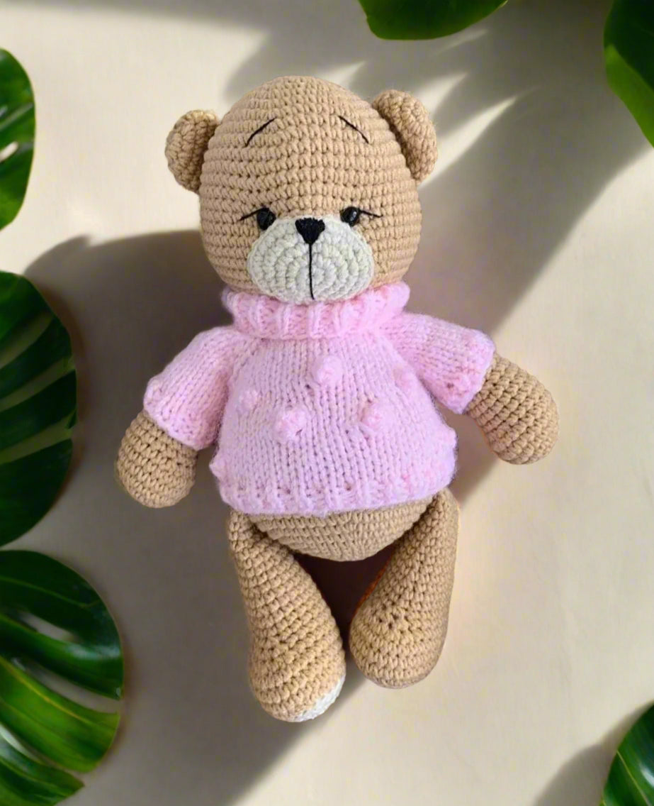 Crochet Teddy Bear in Pink Jumper Toy