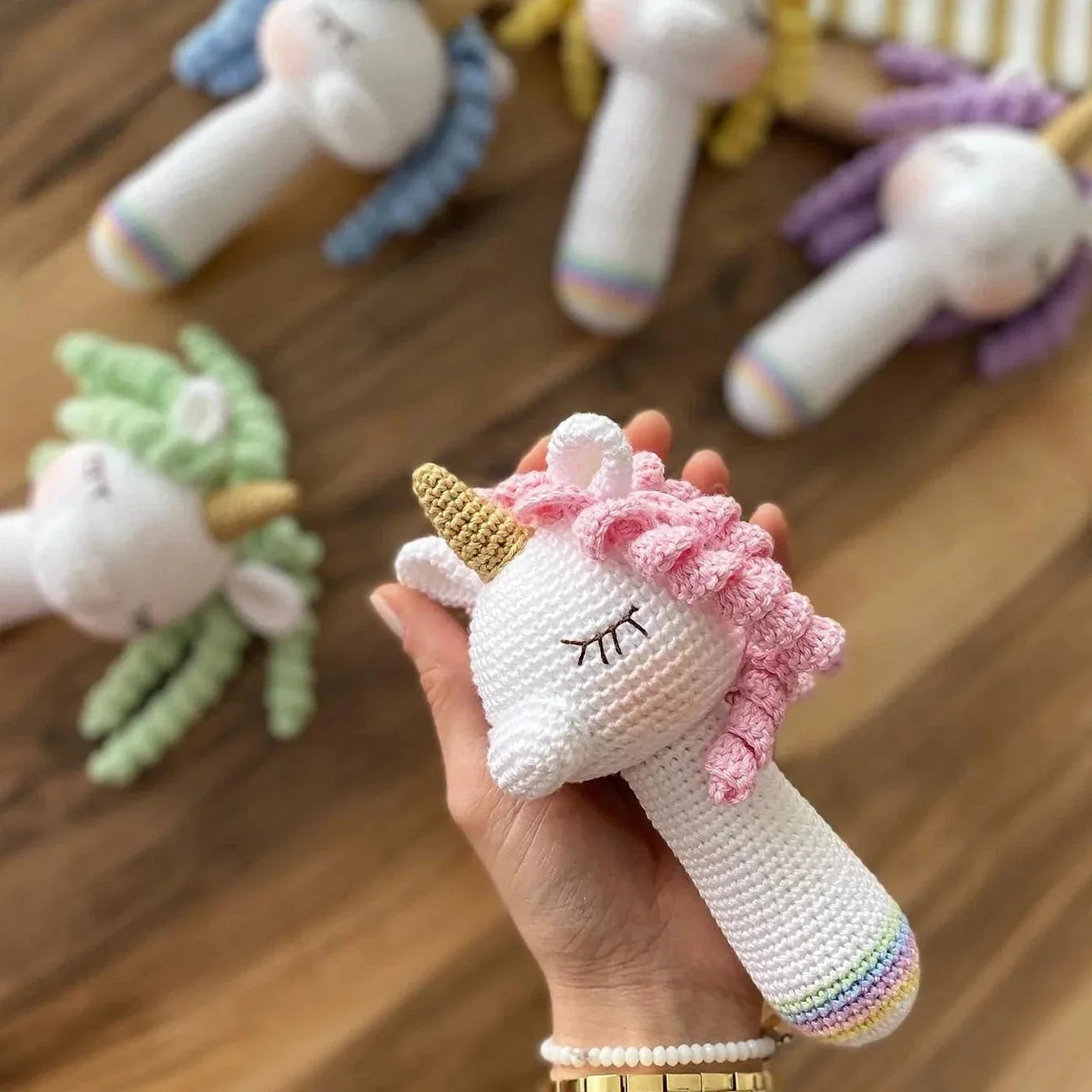 Crochet Unicorn Rattle Toy