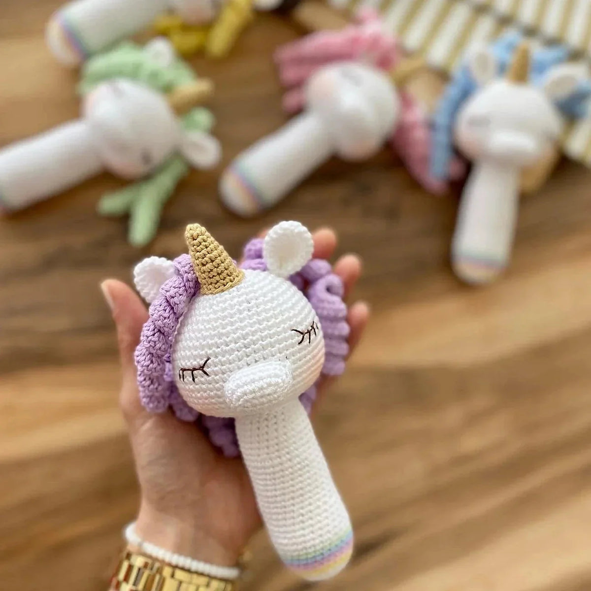 Crochet Unicorn Rattle Toy