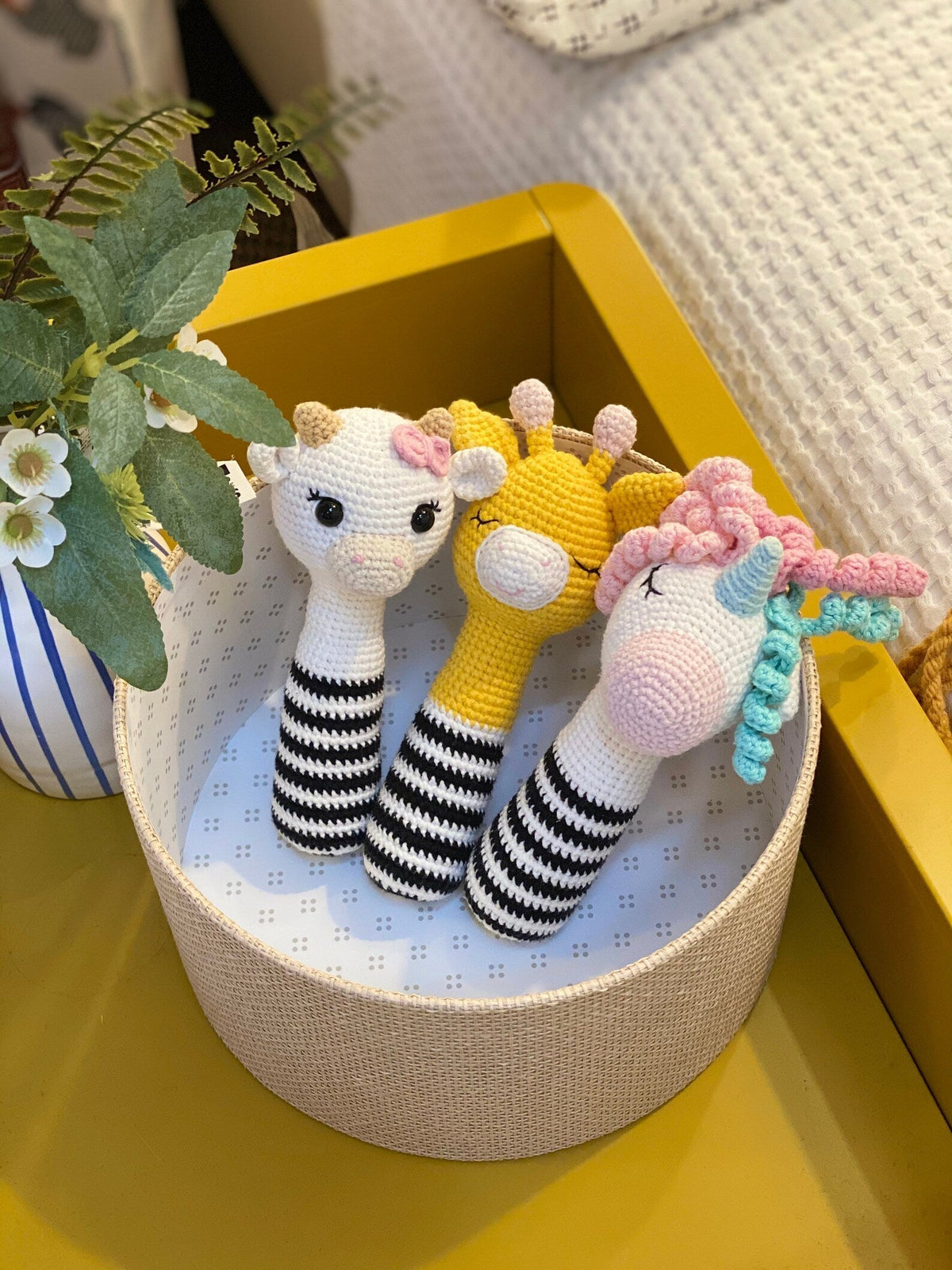 Crochet Unicorn and Giraffes Rattle Toy Set 3pc