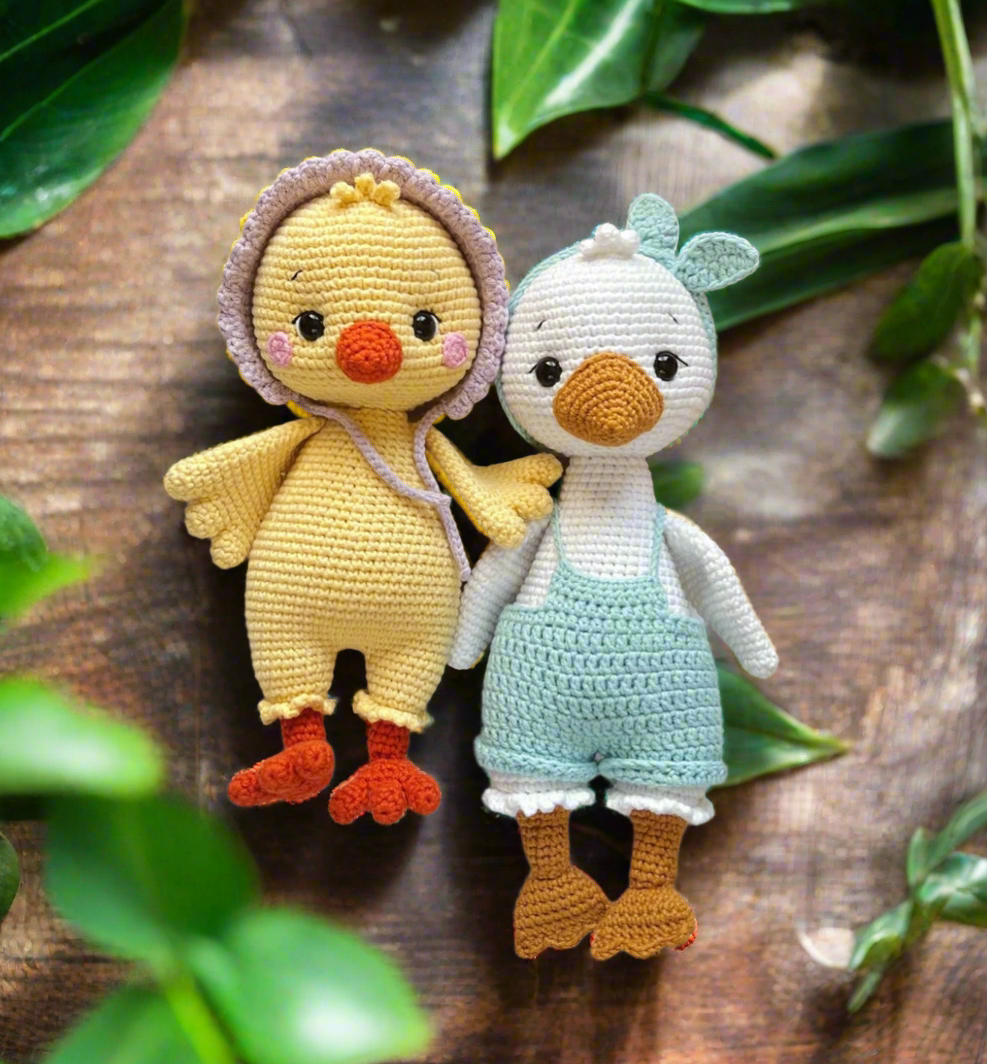 Handmade Crochet Duck and Goose Toy Set 2pc – Perfect Gift for Twin Babies