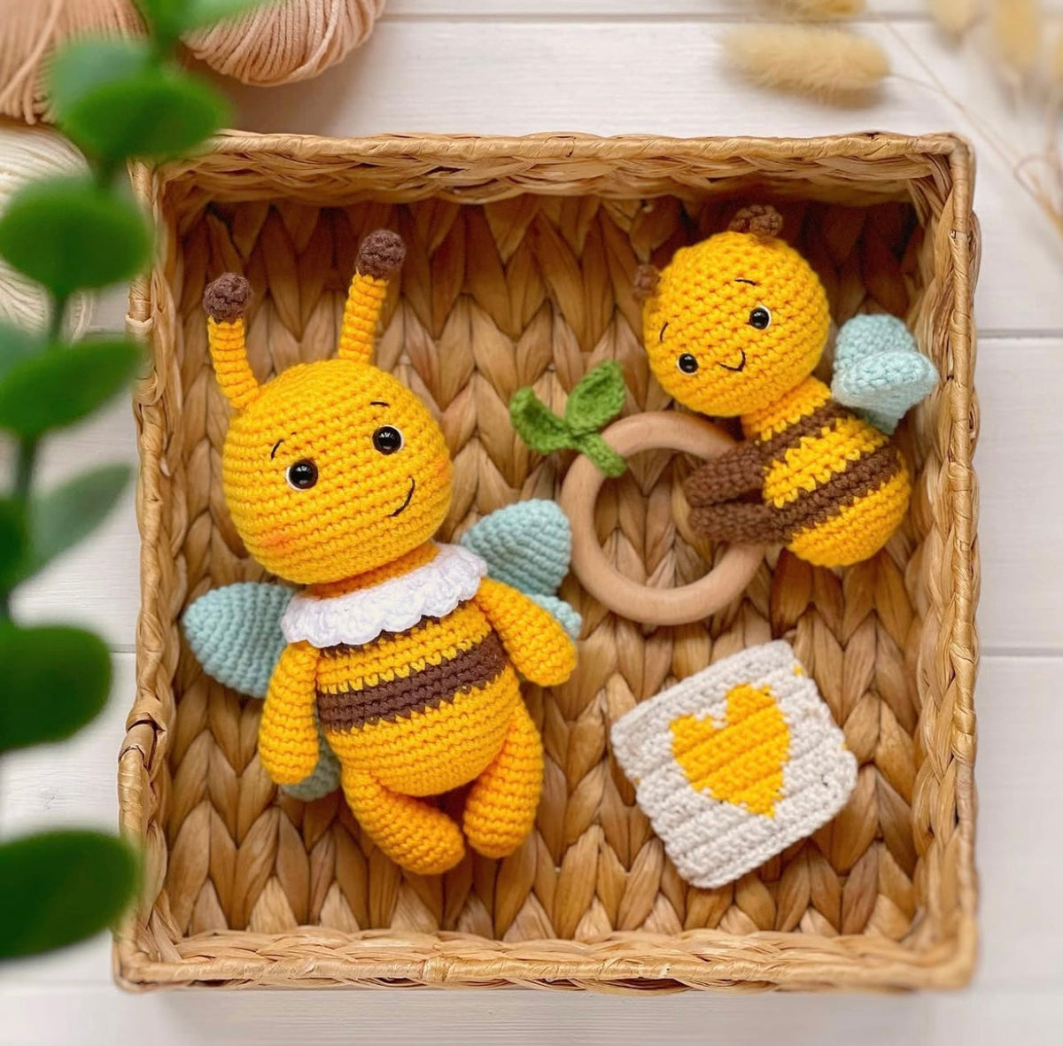 Crochet Cute Bee Toy and Rattle Toy Gift Set 2pc
