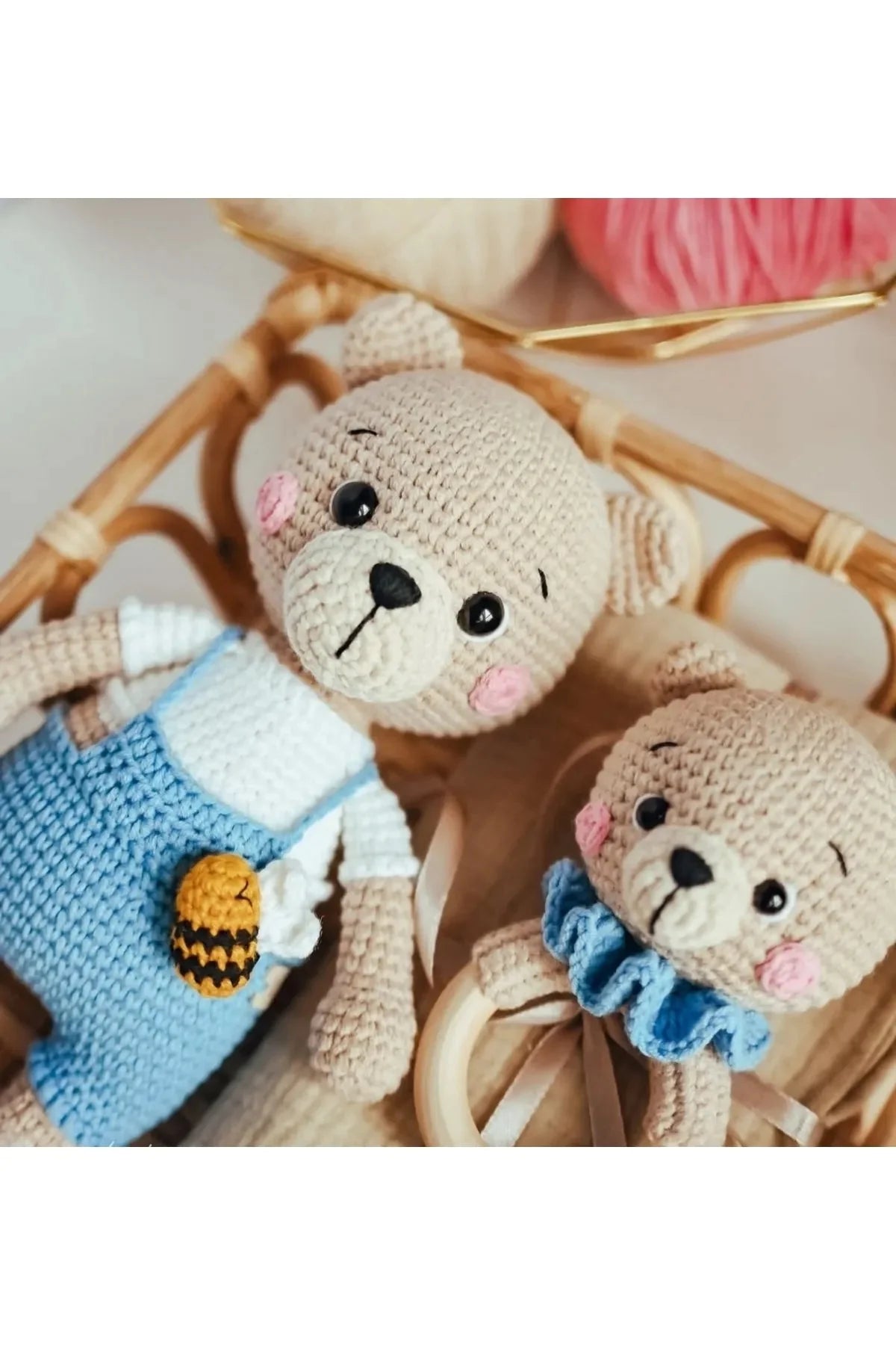 Handcrafted Crochet Teddy Bear Toy and Rattle Gift Set 2pc