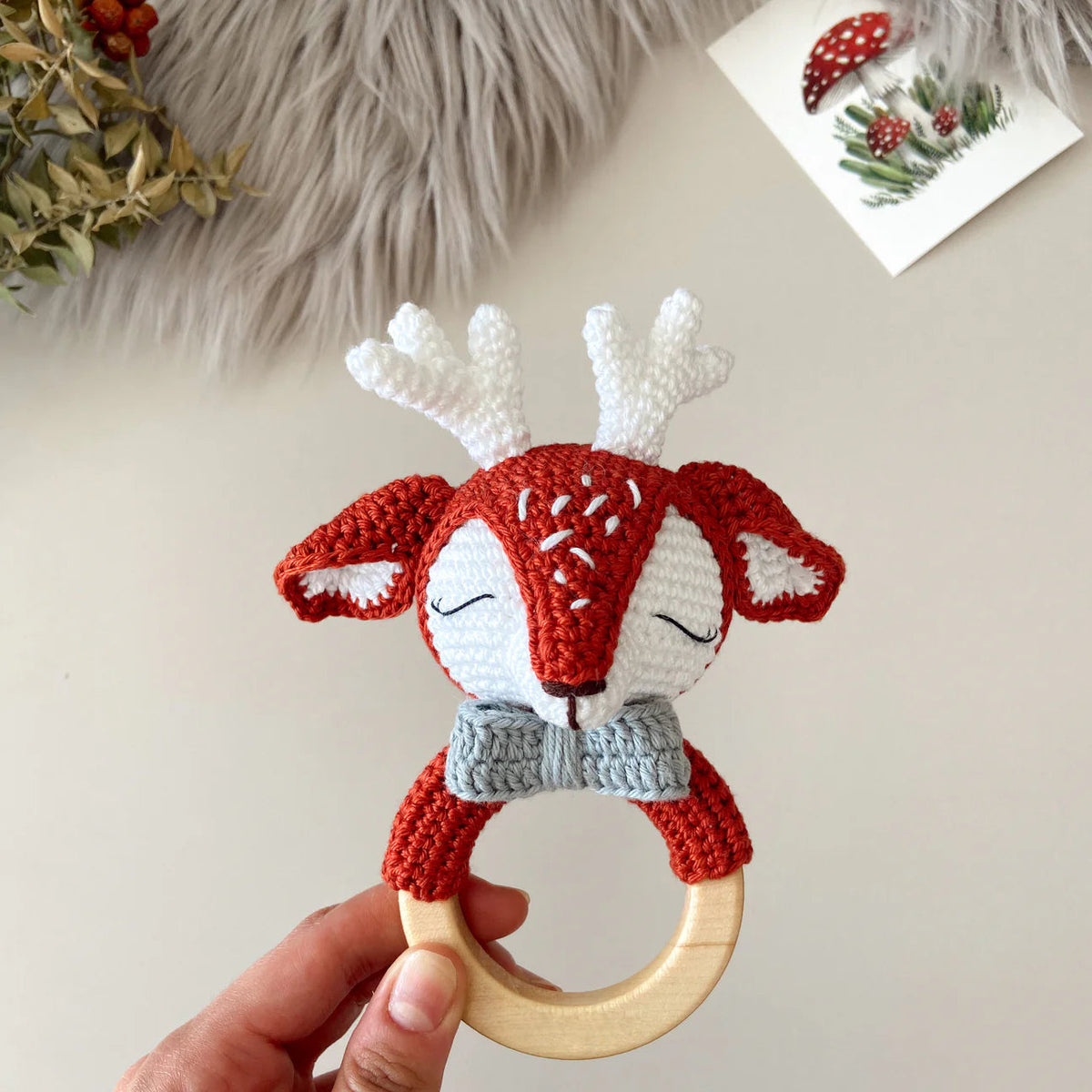 Handmade Crochet Baby Reindeer Toy Gift Set (3pc)