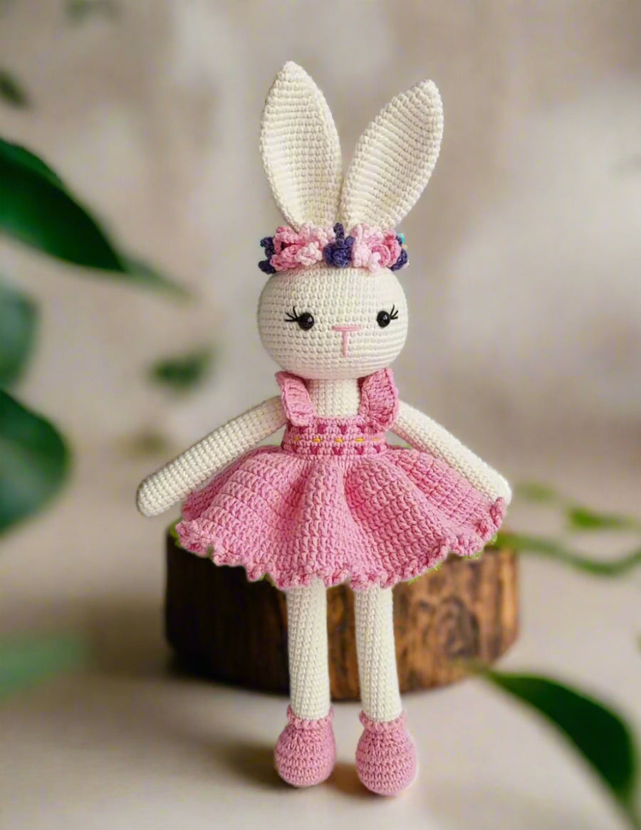 Handmade Crochet Bunny Girl Doll with Fancy Dress