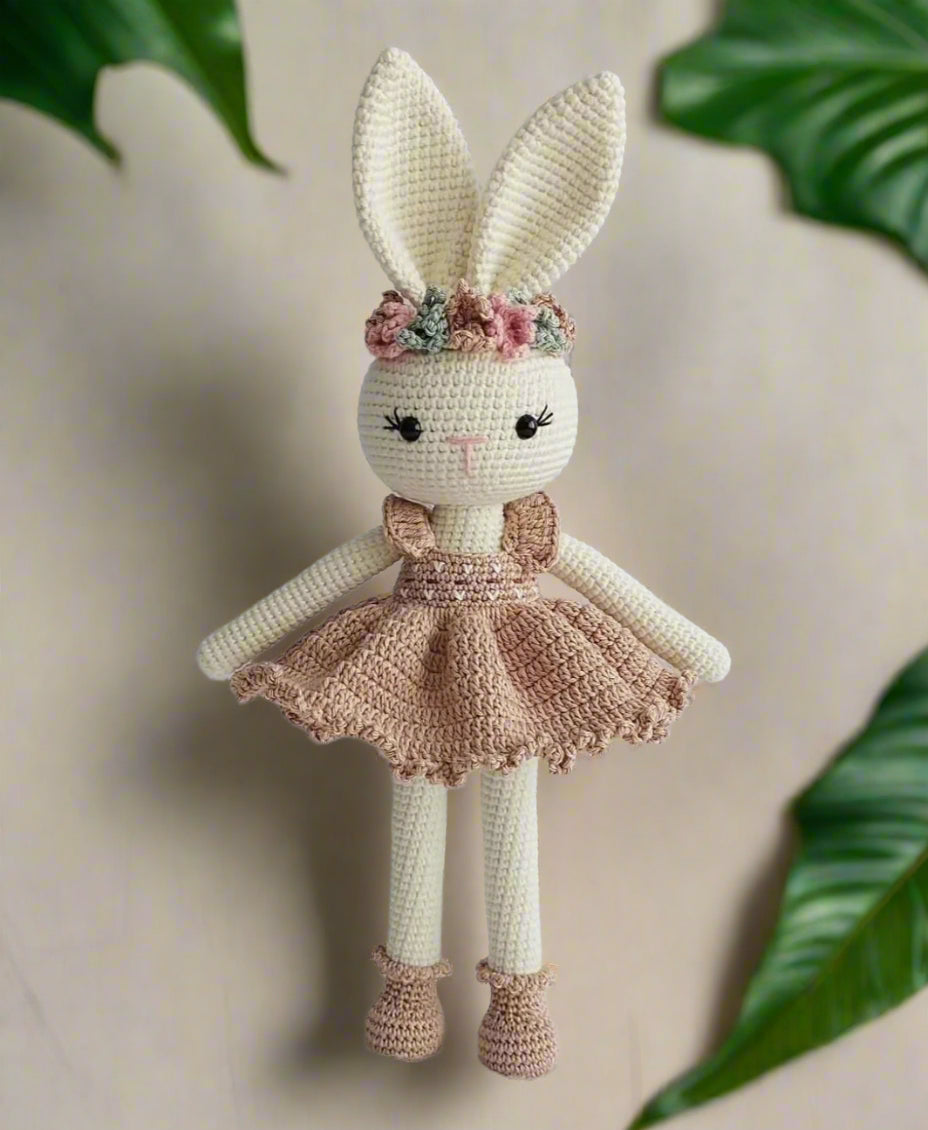 Handmade Crochet Bunny Girl Doll with Fancy Dress