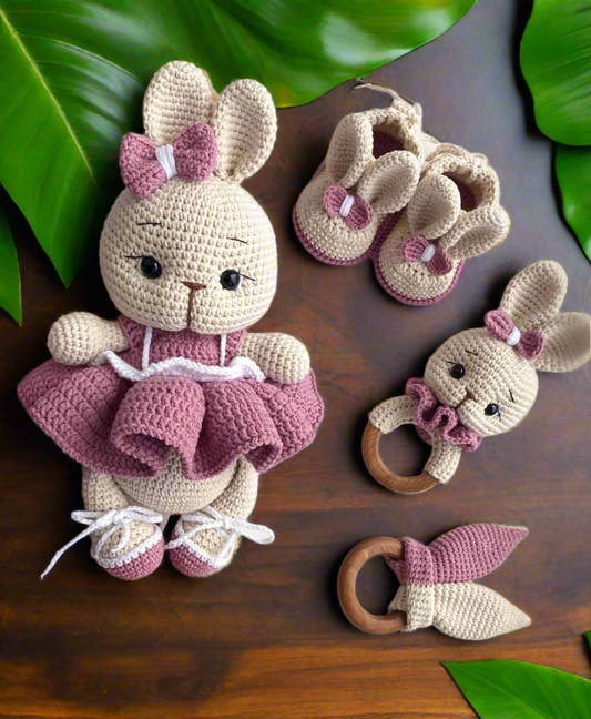 Handmade Crochet Bunny Toy Gift Set (4pc)
