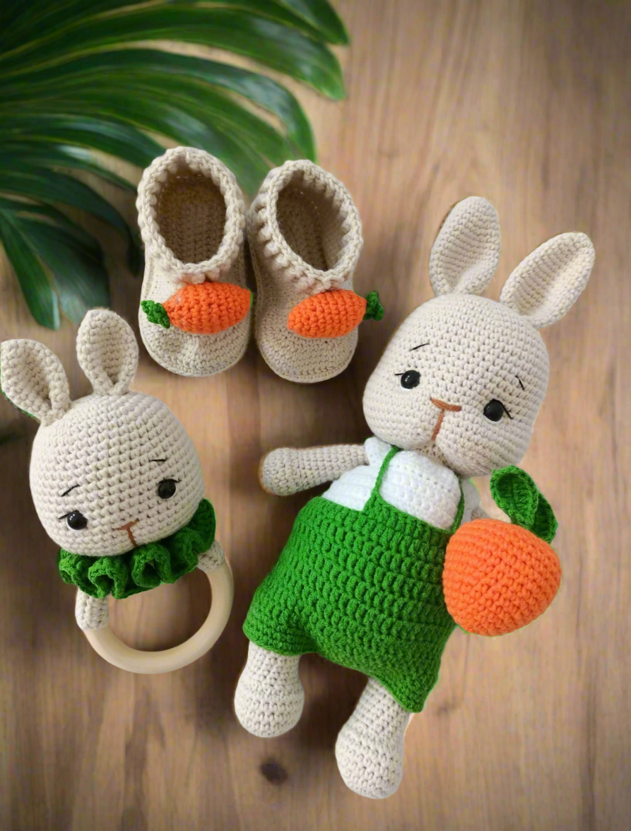 Handmade Crochet Bunny Toy with carrots Gift Set (3pc)