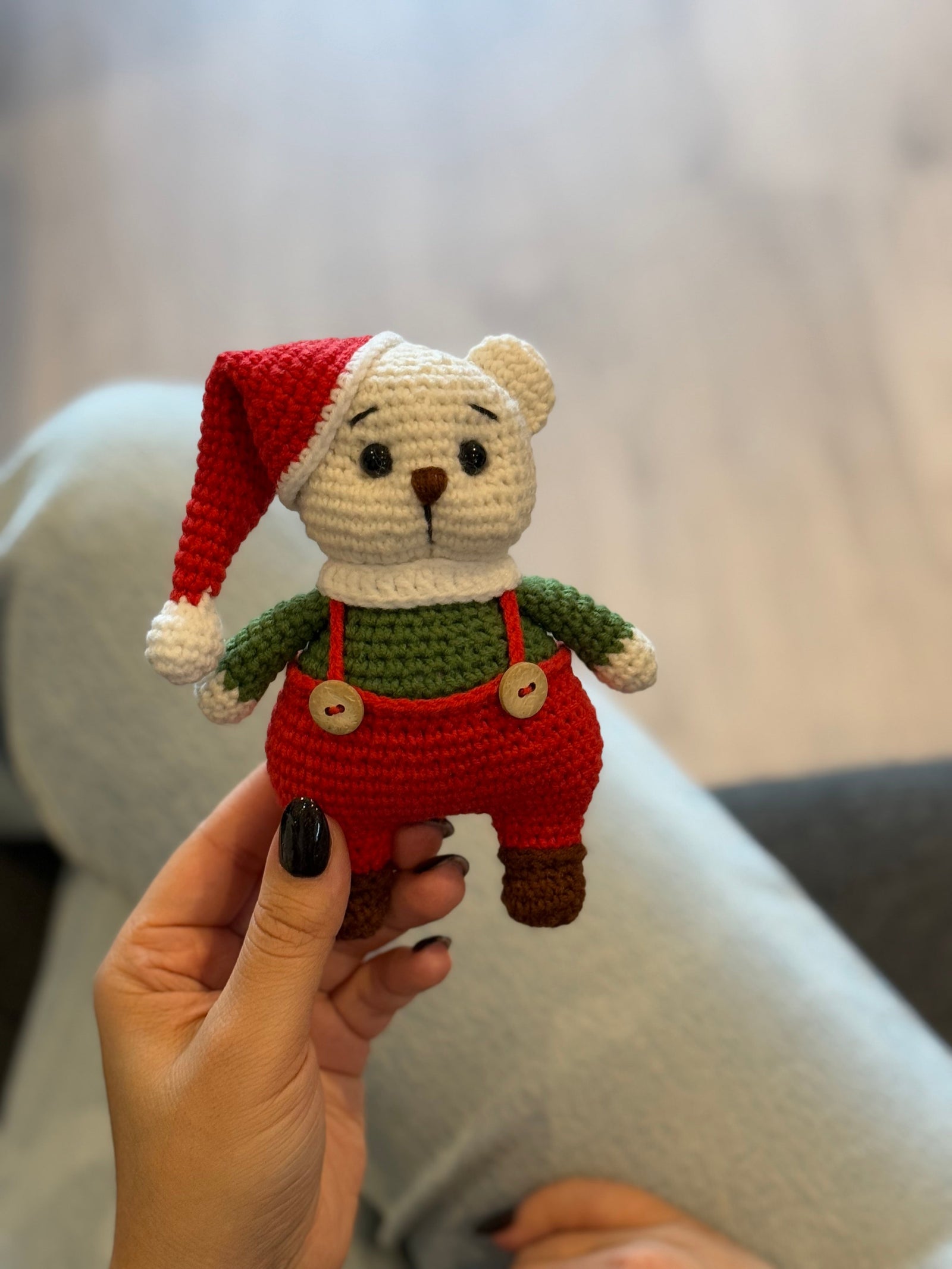 Crochet Cute White Teddy Bear Toy in Red Santa Costume