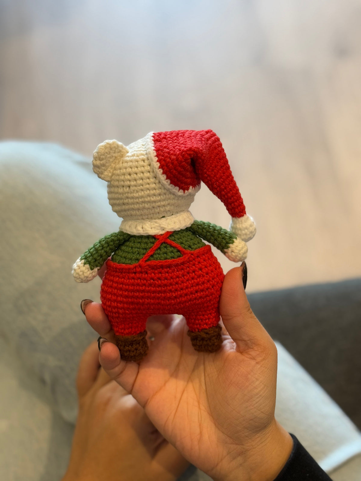 Crochet Cute White Teddy Bear Toy in Red Santa Costume