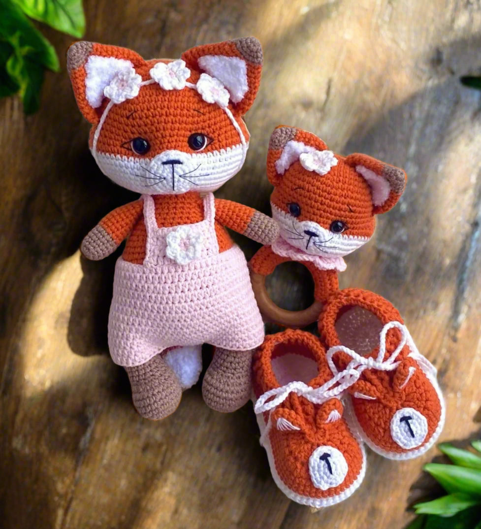 Handmade Crochet Cute Fox Toy Gift Set (3pc)