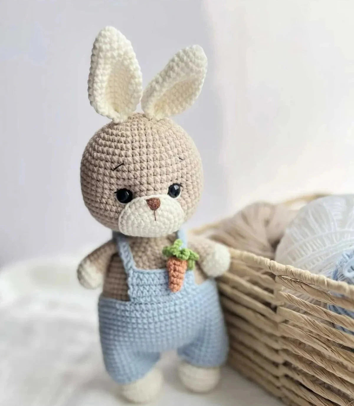 Handmade Crochet Cute Bunny Toy in Blue Jumpsuit