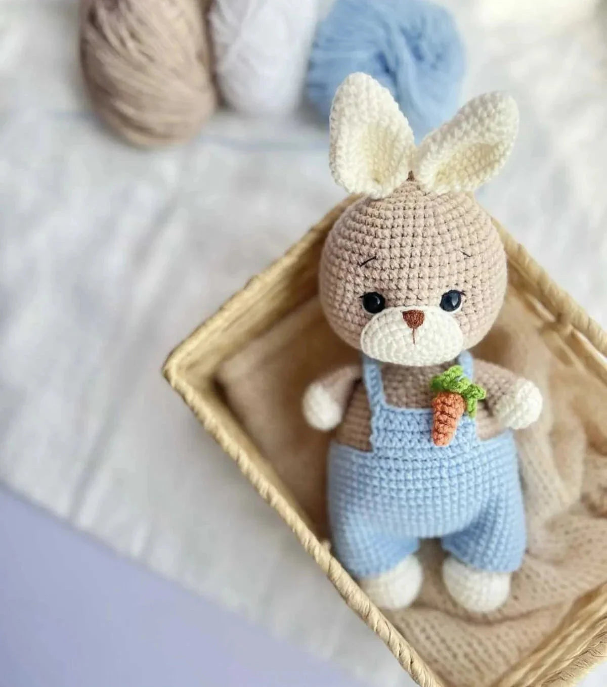 Handmade Crochet Cute Bunny Toy in Blue Jumpsuit