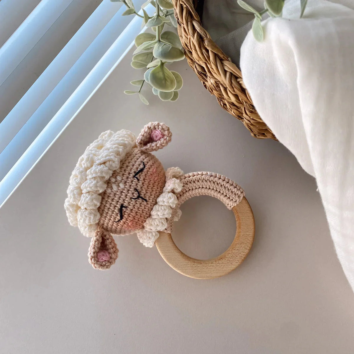 Handmade Crochet Cute Sheep Toy Gift Set (4pc) - Pram Toy Clip, Dummy Clip, Sleeping Mate