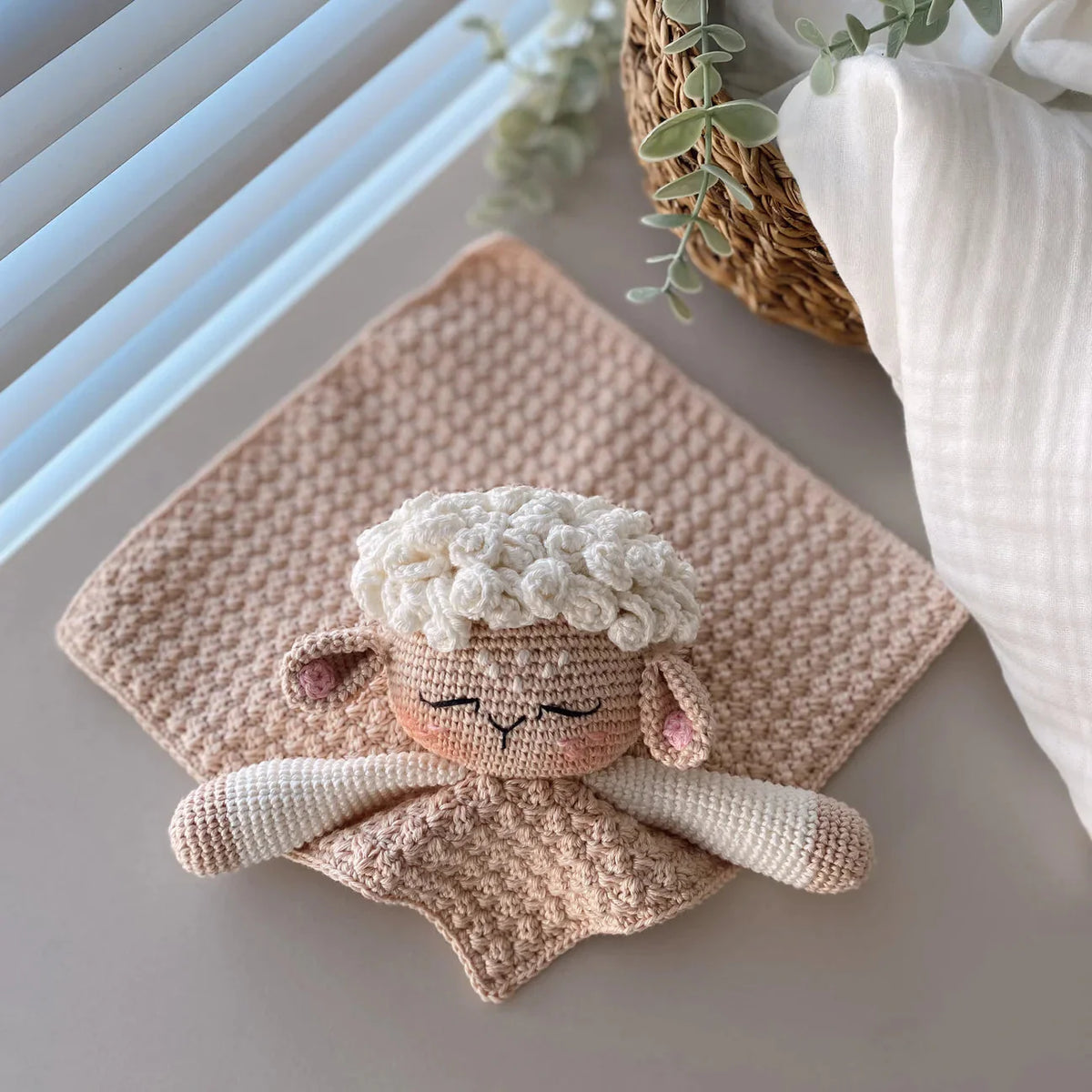 Handmade Crochet Cute Sheep Toy Gift Set (4pc) - Pram Toy Clip, Dummy Clip, Sleeping Mate