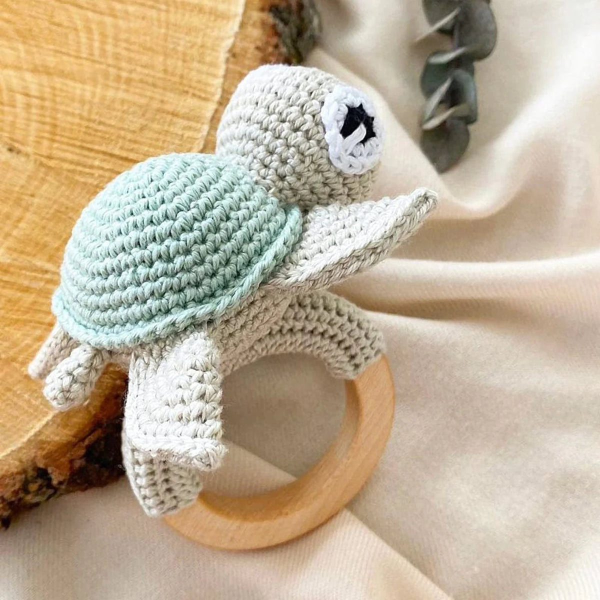 Handmade Crochet Cute Turtle Toy Gift Set (4pc) - Personalised Dummy Clip, Pram Toy Clip