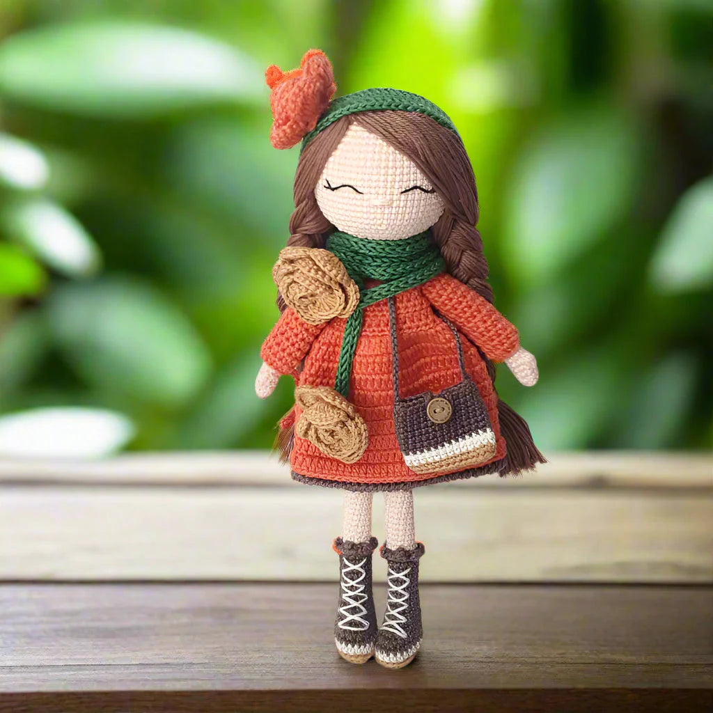 Handmade Crochet Doll with Fancy Dress – Long-Haired Girl with Braids